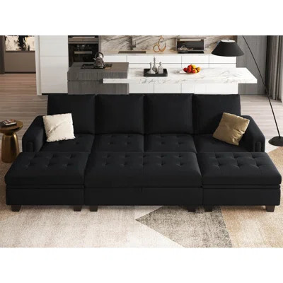 Shavera Velvet Reversible Sectional Sofa Bed Convertible Modular Sleeper Couch With Storage Ottoman | Wayfair North America