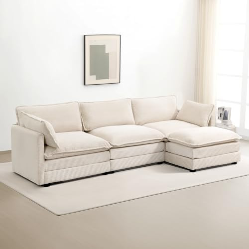 ROWHY 112'' Modular Sectional Cloud Couch with Movable Ottoman, 4 Seat Modern Corduroy Sofa, Deep... | Amazon (US)