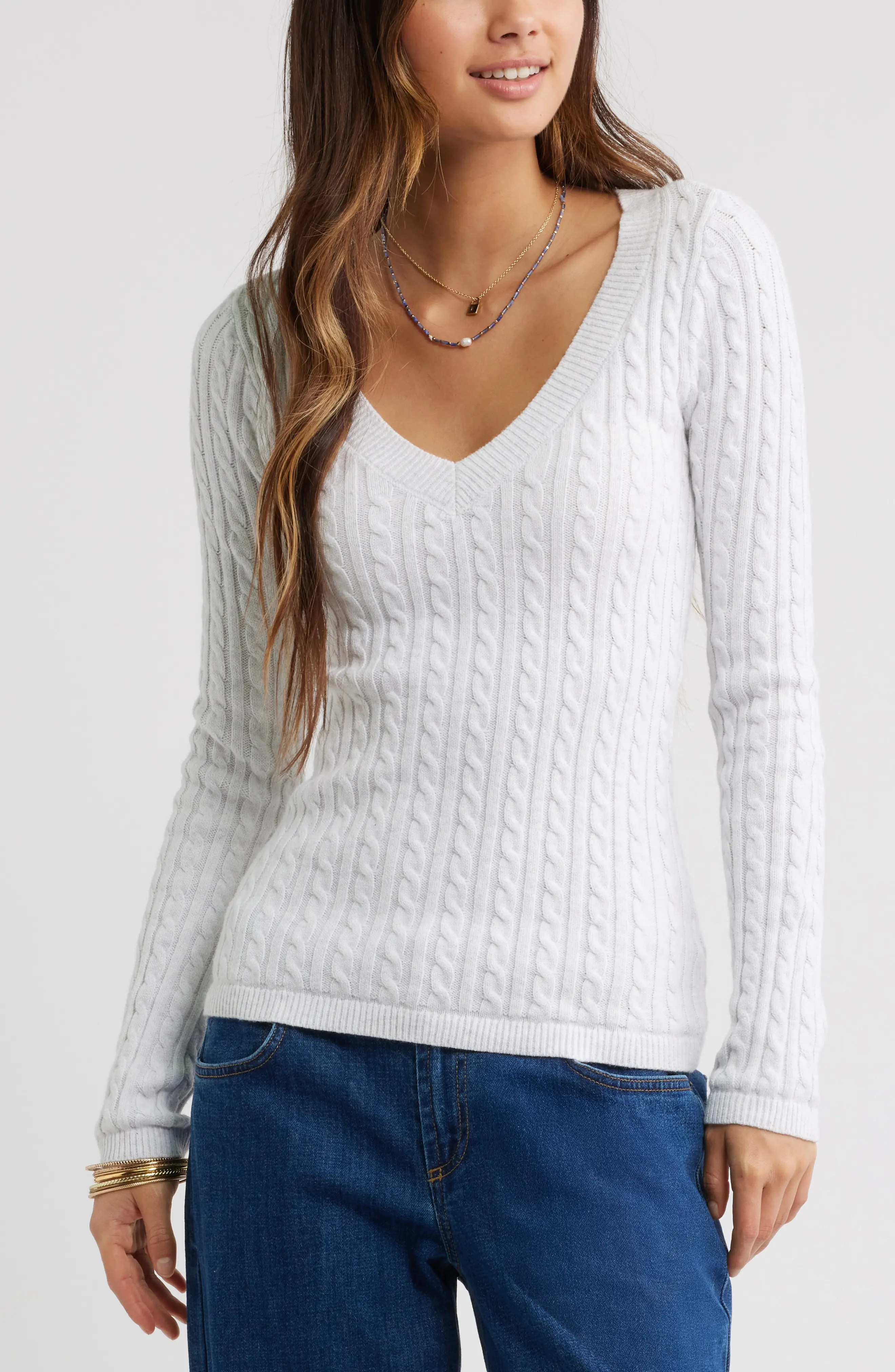 BP. Cable Stitch V-Neck Sweater (Women) | Nordstrom | Nordstrom