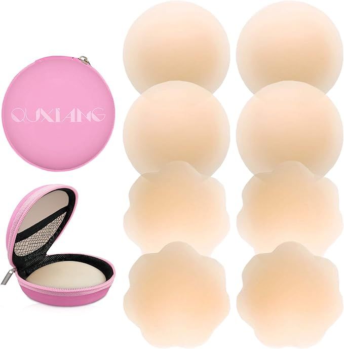 QUXIANG 4 Pairs Pasties Women Nipple Covers Reusable Adhesive Silicone Nippleless Covers (2 Round... | Amazon (US)