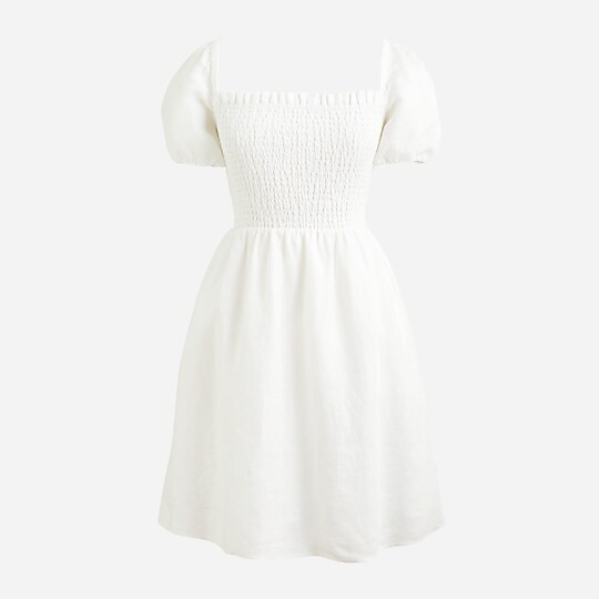 Puff-sleeve smocked linen mini dress | J. Crew US