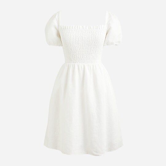 Puff-sleeve smocked linen mini dress | J.Crew US