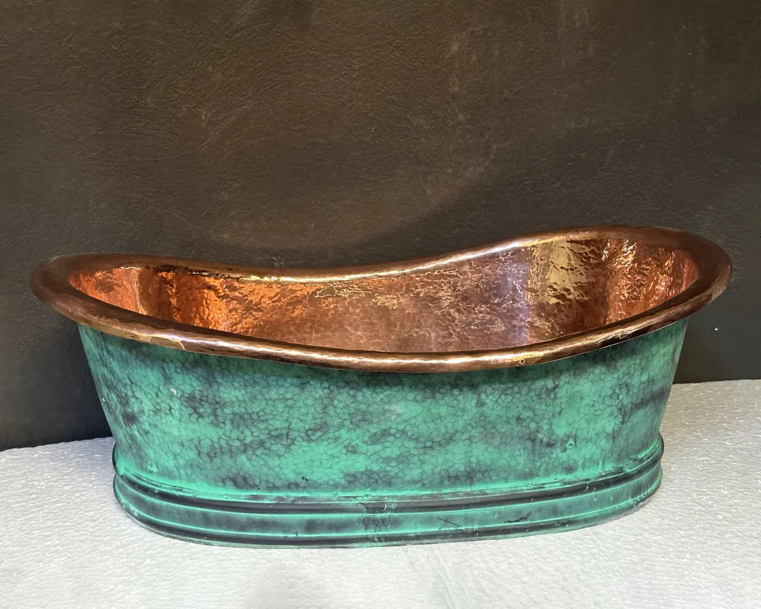 Green Patina Copper Tub Sink, Rustic Vessel Vanity | Etsy (US)