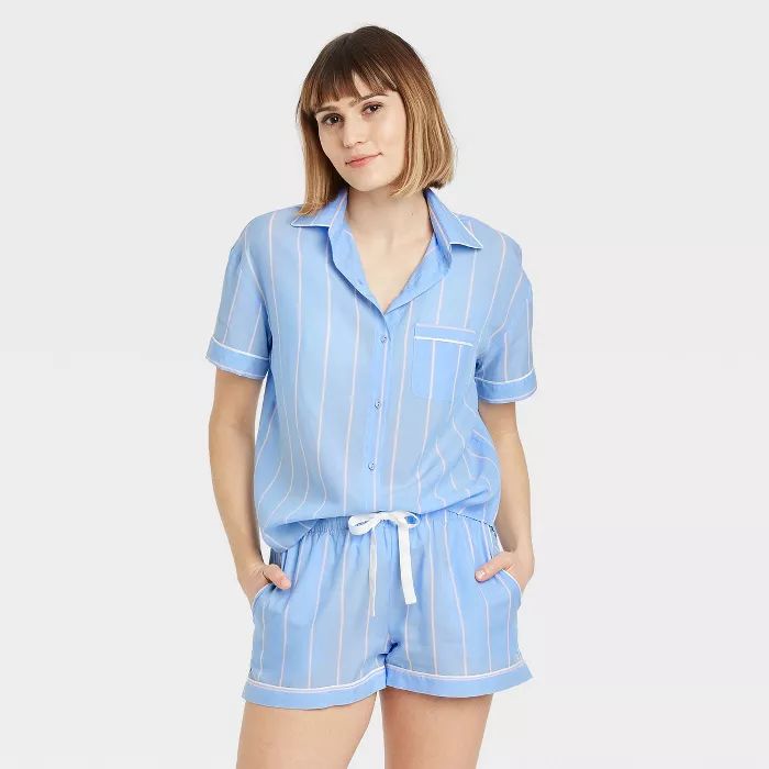 Women's Striped Simply Cool Short Sleeve Button-Up Shirt - Stars Above™ Blue | Target