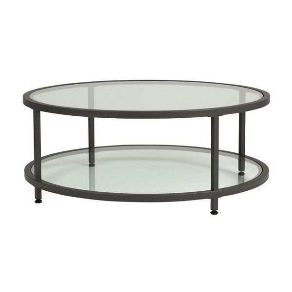 Offex Camber Round Pewter Coffee Table with Clear Tempered Glass | Bed Bath & Beyond