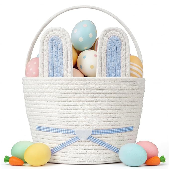Easter Basket, Woven Easter Bunny Basket with Handle, Empty Gift Baskets Easter Egg Hunt Basket, ... | Amazon (US)