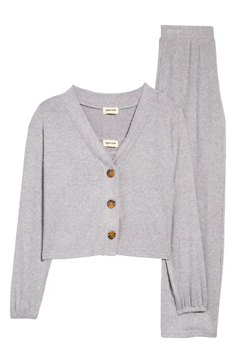 Open Edit 3-Piece So Soft Rib Lounge Set | Nordstrom | Nordstrom