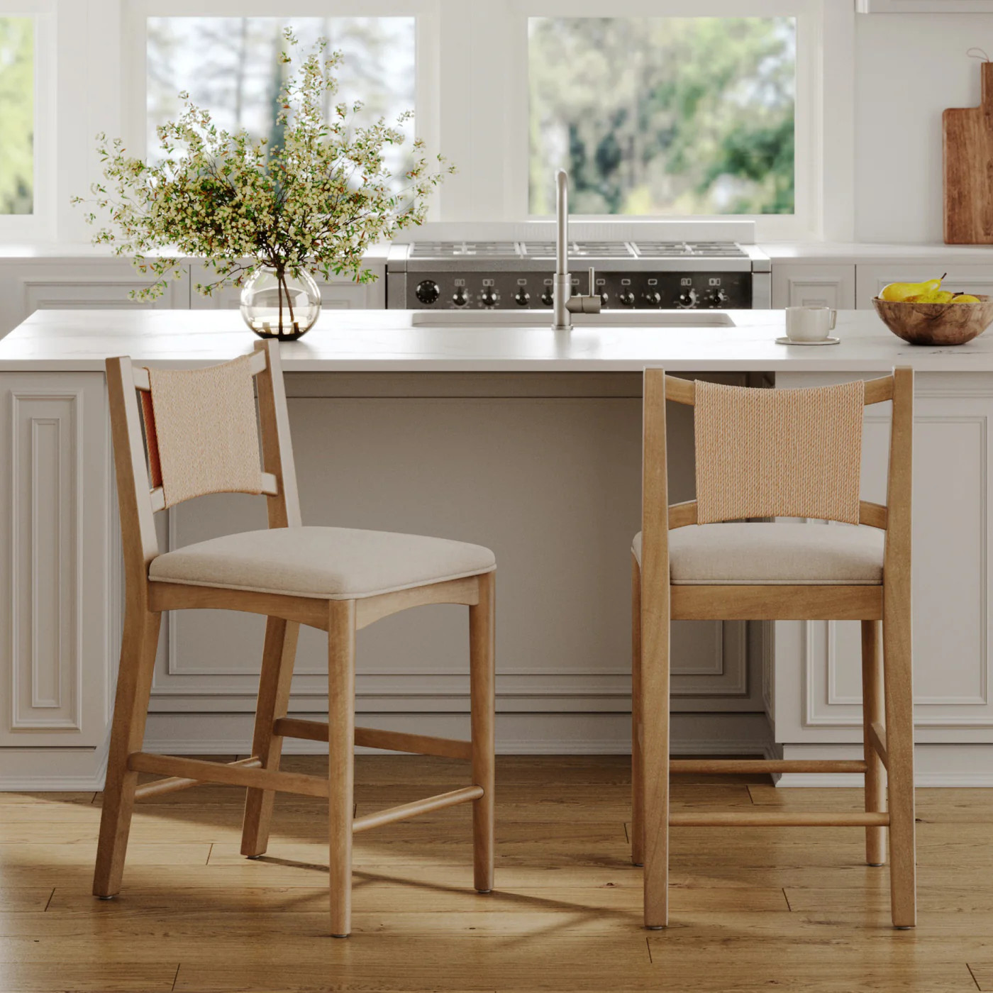 Seagrass Back Arched Footrest Counter Height Bar Stool | Nathan James
