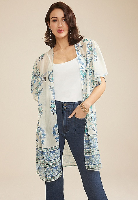Floral Border Kimono | Maurices
