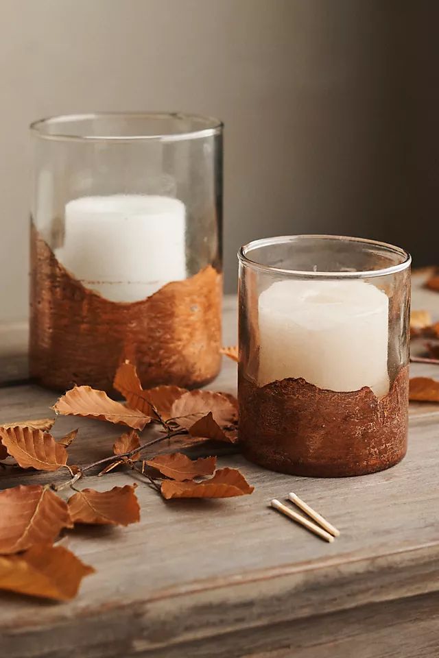 Coppery Dipped Glass Candle Holders, Set of 2 | Anthropologie (US)