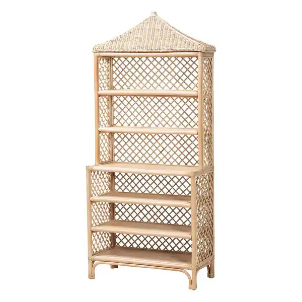 Adonis Natural Rattan Display Shelf - Freestanding 6-Tier bookcase with Pagoda Top, Coastal Boho ... | Bed Bath & Beyond