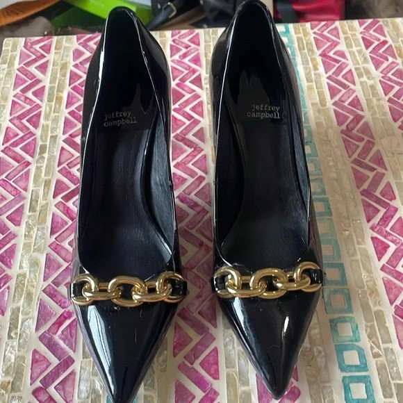 NWT Jeffery Campbell black and gold chain pumps. Size 8.5. | Poshmark