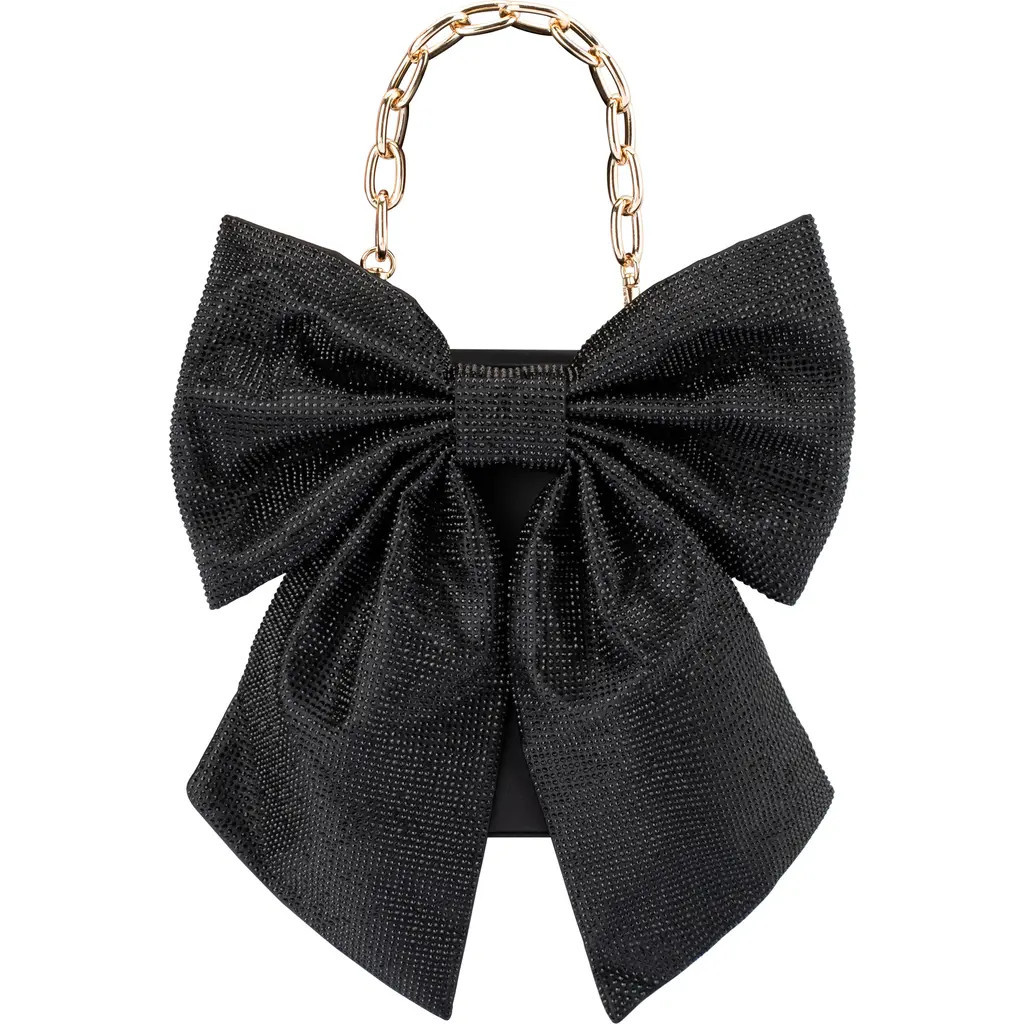 Olga Berg Drew Crystal Bow Top Handle Bag in Black at Nordstrom | Nordstrom