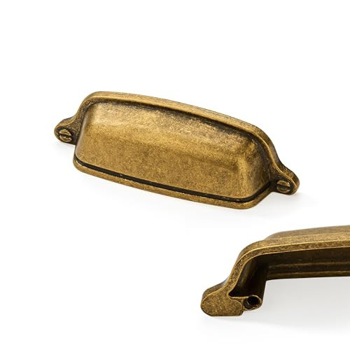 CABDM 10 Pack 3 inch(76 mm) Antique Brass Cabinet Cup Pulls Aged Gold Drawer Pulls Kitchen Hardware Vintage Brass Cabinet Handles Drawer Handles Knobs Bin Cup Pull. | Amazon (US)