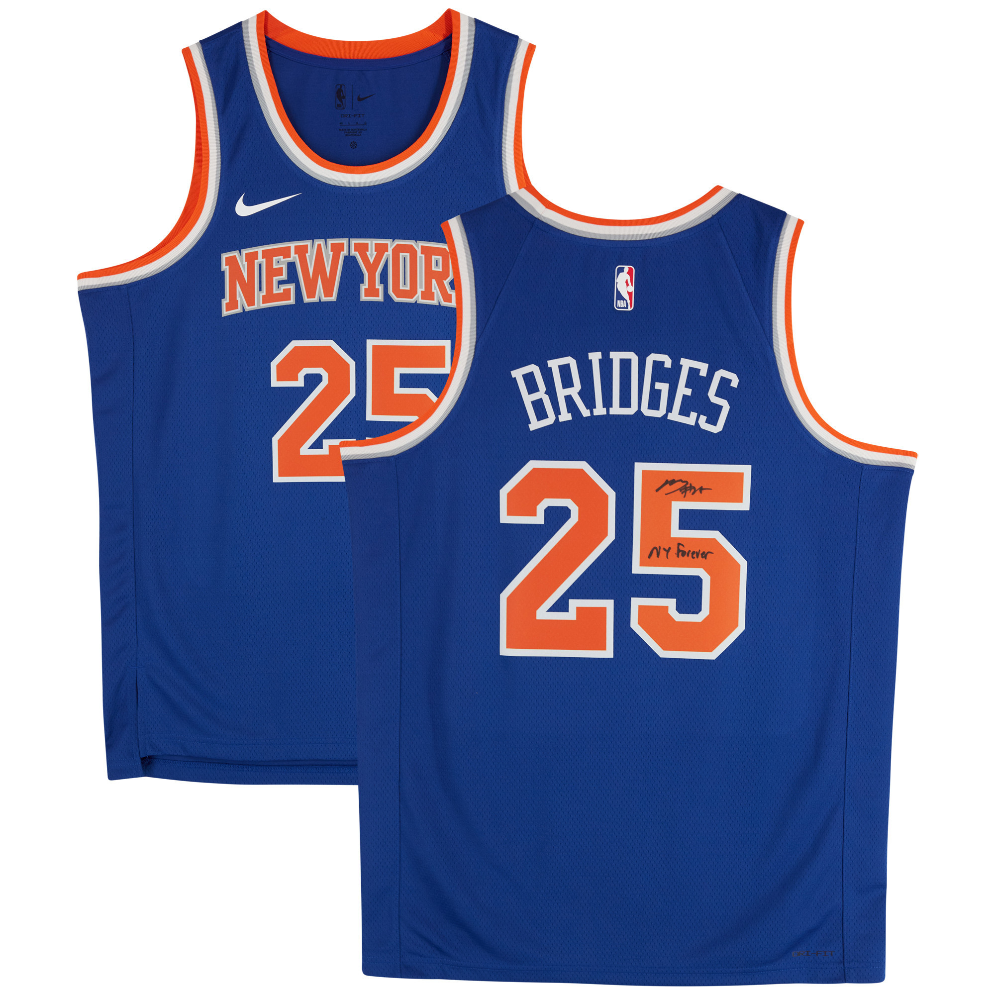 Mikal Bridges New York Knicks Autographed Nike Blue Icon Edition Swingman Jersey with "NY Forever" Inscription | Fanatics