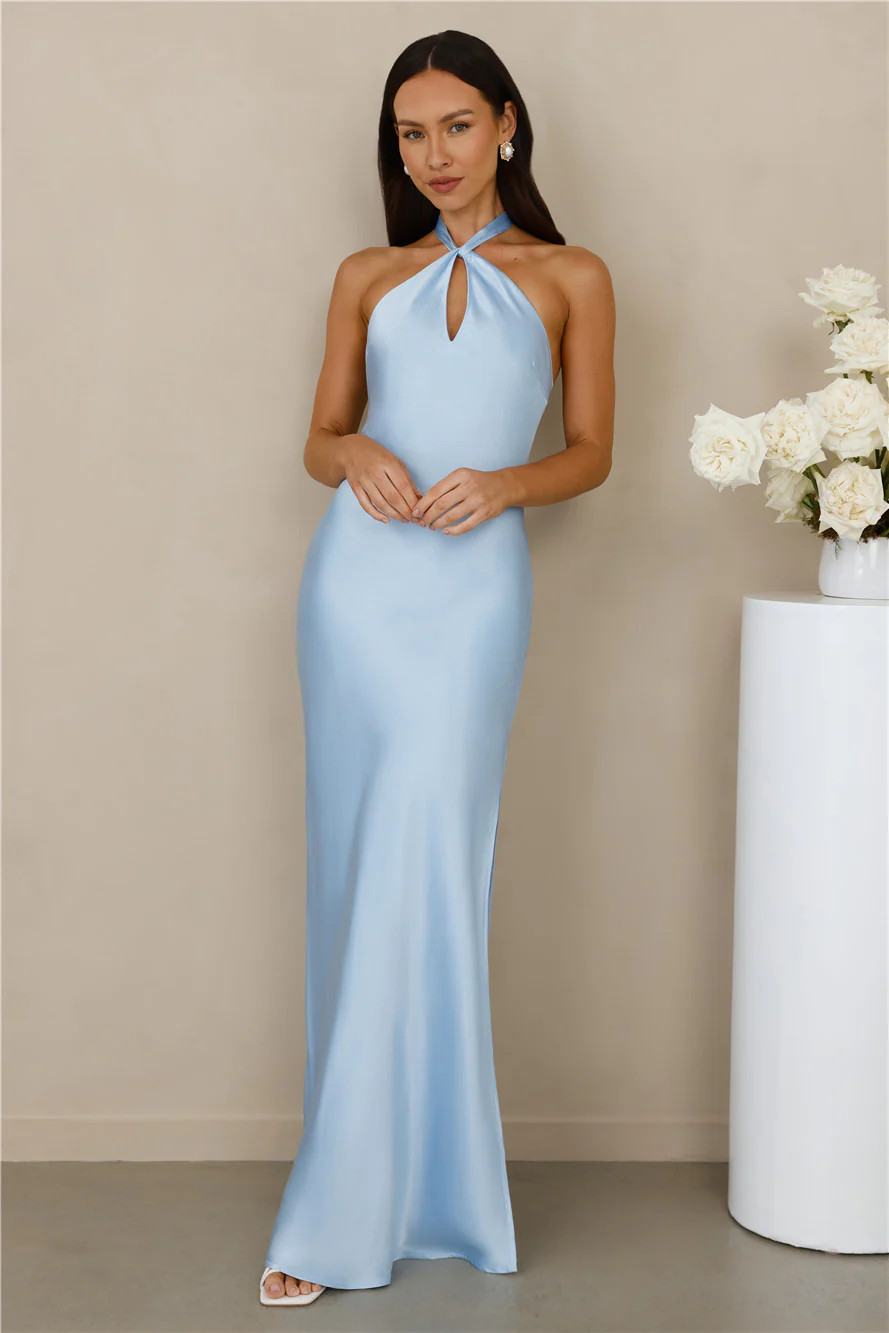 The Delilah Satin Halter Maxi Dress Blue | Hello Molly (US)
