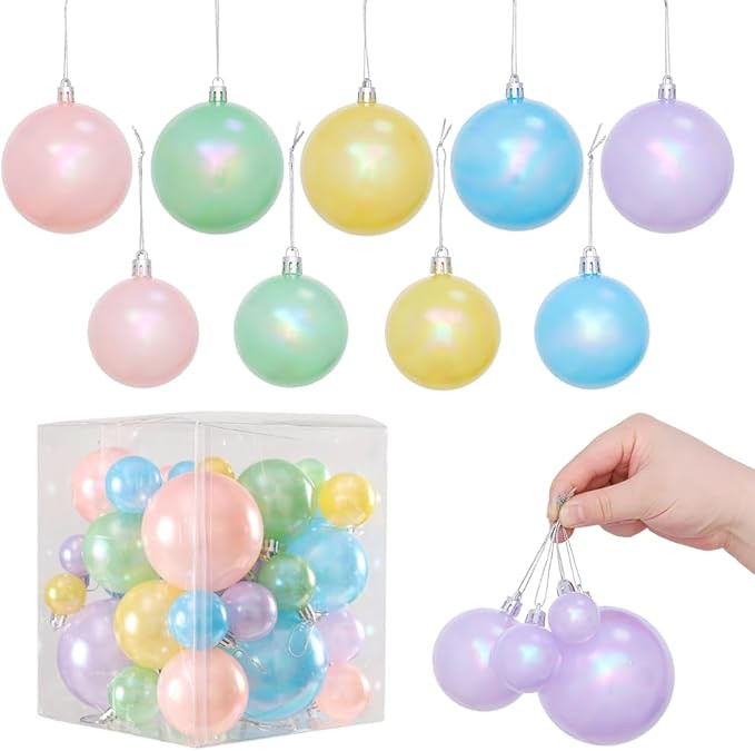 45Pcs Pastel Christmas Ball Ornaments Set - Pearl Colorful Shatterproof Christmas Tree Hanging Pe... | Amazon (US)