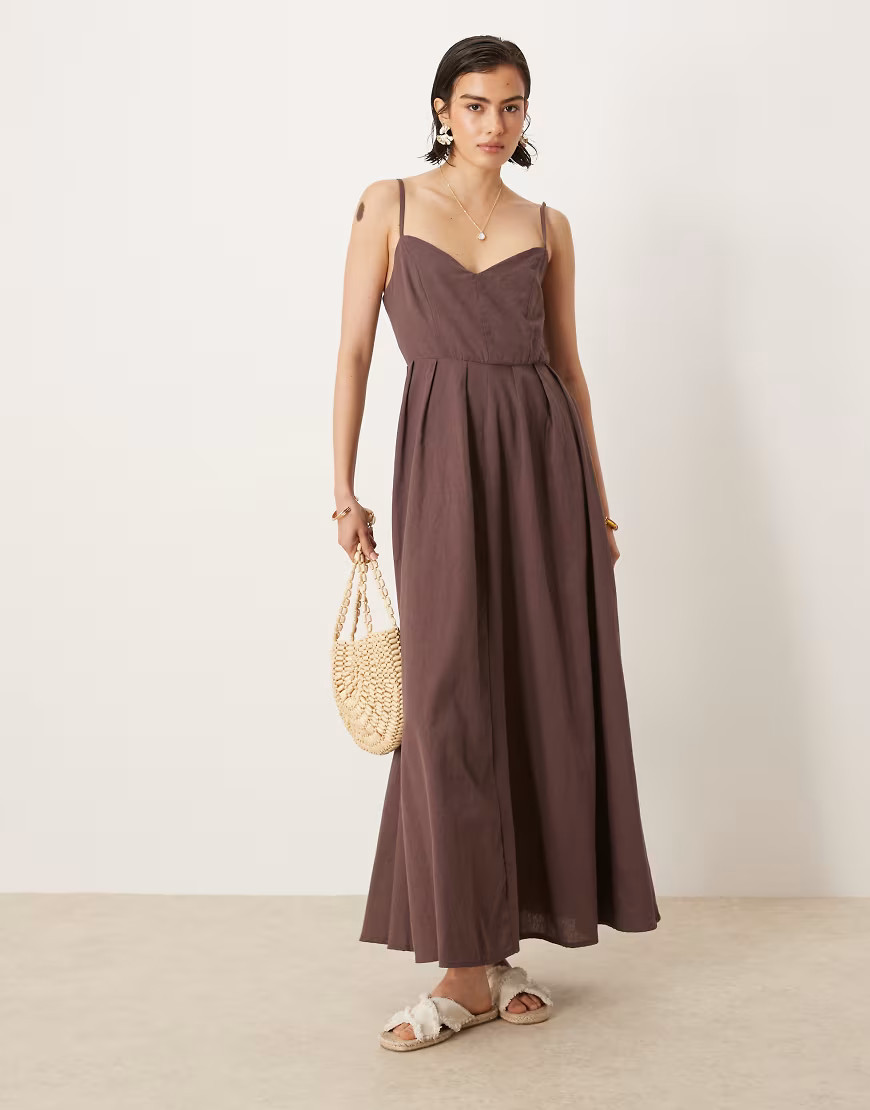 ASOS DESIGN maxi dress with corset bodice and sculpted bust in chocolate-Brown | ASOS (Global)