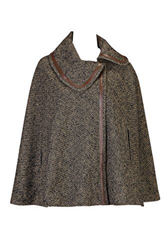 eShakti Women's Faux leather trim tweed cape 5X-34W Tall Black/brown | Amazon (US)