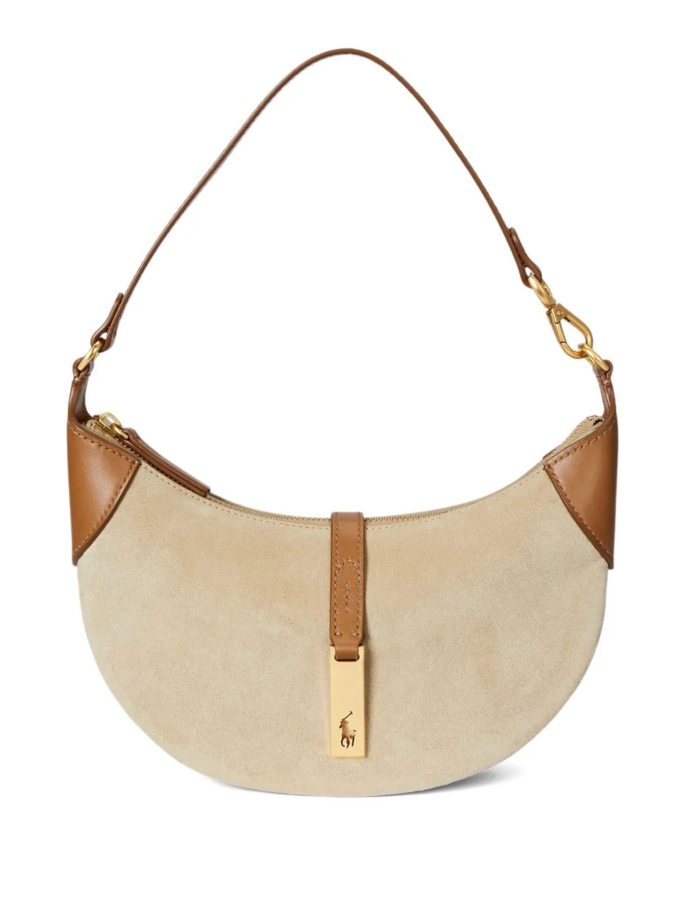 Polo Ralph Lauren Polo ID crescent suede leather shoulder bag - Neutrals | Farfetch Global