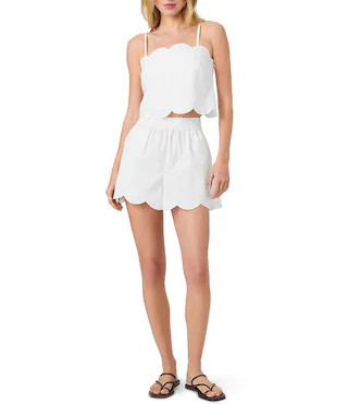 French Connection Alissa Cotton Embroidered Square Neck Sleeveless Coordinating Scalloped Cropped... | Dillard's
