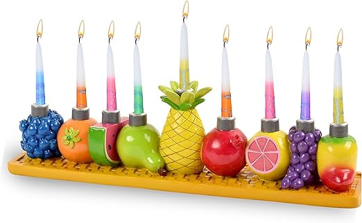 Ner Mitzvah Hand Painted Resin Hanukkah Menorah - Theme Menorahs for Chanukah - Fresh Fruits Chan... | Amazon (US)