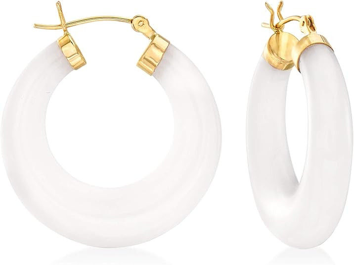 Ross-Simons Round Gemstone Hoop Earrings in 14kt Gold 1 1/8 inches | Amazon (US)
