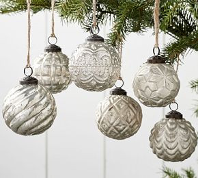 Mercury Glass Adorned Ornament Set - Silver | Pottery Barn CA