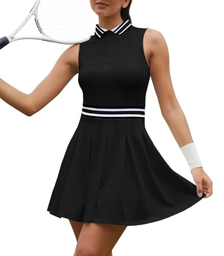 Golf Dress for Women Tennis Dresses Elastic Waist Polo Collar Sleeveless Sport Active Exercise Workout Athletic Dress Black | Amazon (US)