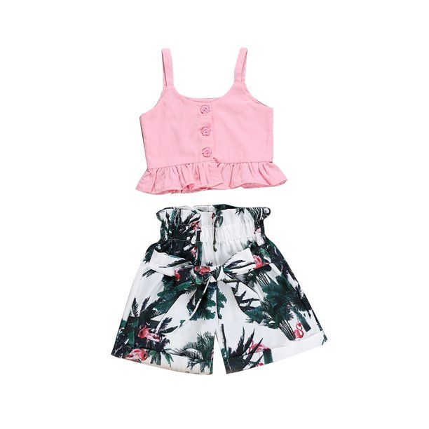Multitrust Flamingo Toddler Baby Girl Vest Crop Tops Short Pants Outfits Clothes Summer | Walmart (US)