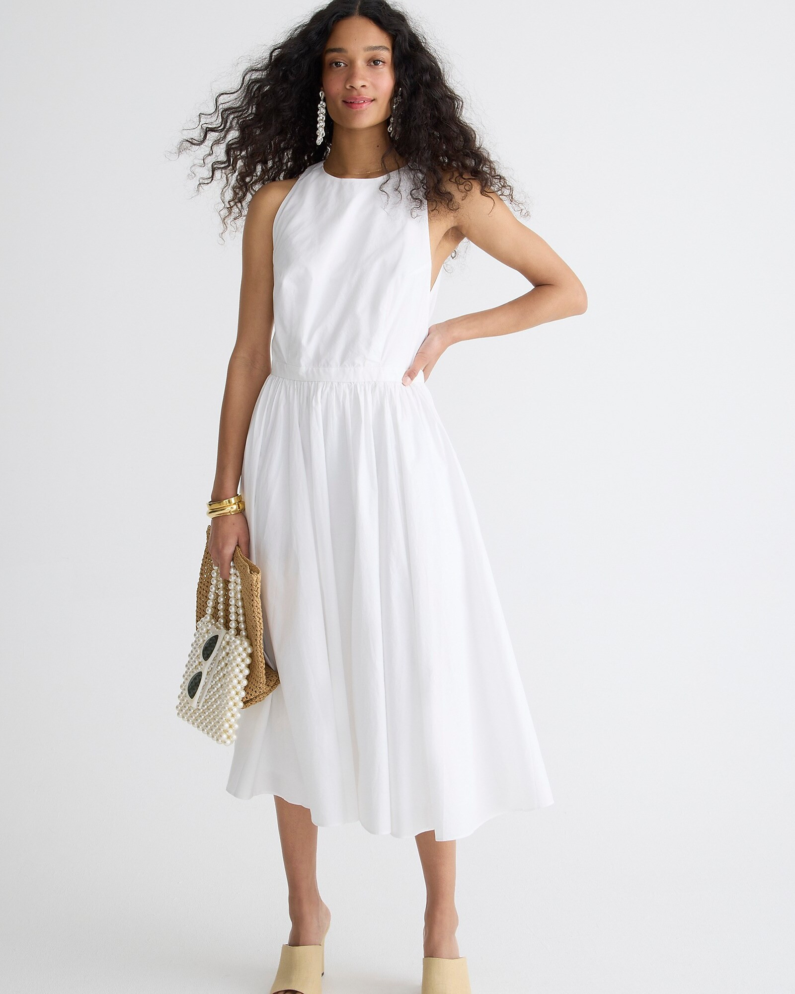 High-neck cotton poplin midi dress | J. Crew US