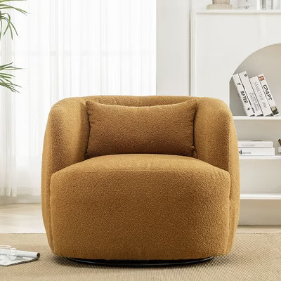 KINWELL 34" Poly Blend Boucle Fabric Upholstered Swivel Armchair - Brown | Target