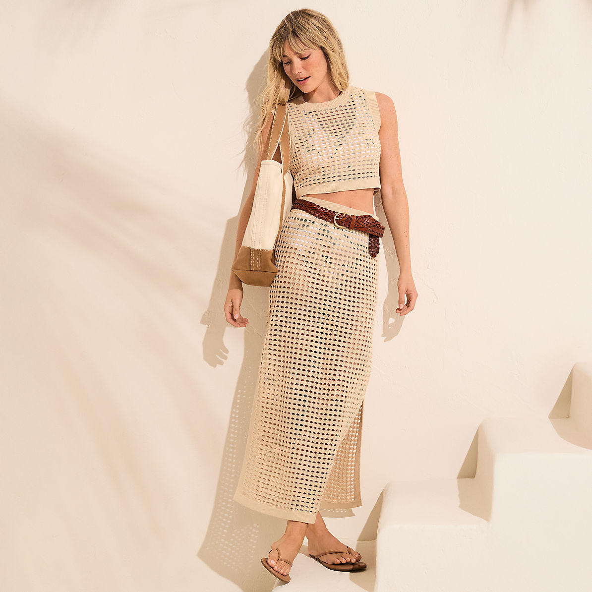 Women's Cotton Open Knit Maxi Swim Cover-up Skirt | Lands' End (US)