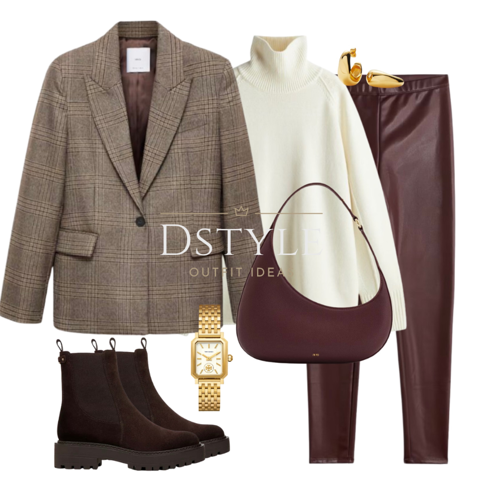 Checked blazer with pockets, cream wool sweater, burgundy coated leggings, burgundy shoulder bag, dark brown waterproof chelsea boots

#LTKShoeCrush #LTKFindsUnder50 #LTKStyleTip
