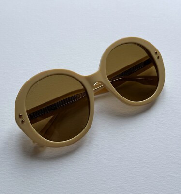 GUCCI GG1081S Oversized Round Sunglasses Beige Frame Brown Lenses + CASE Auth! | eBay US