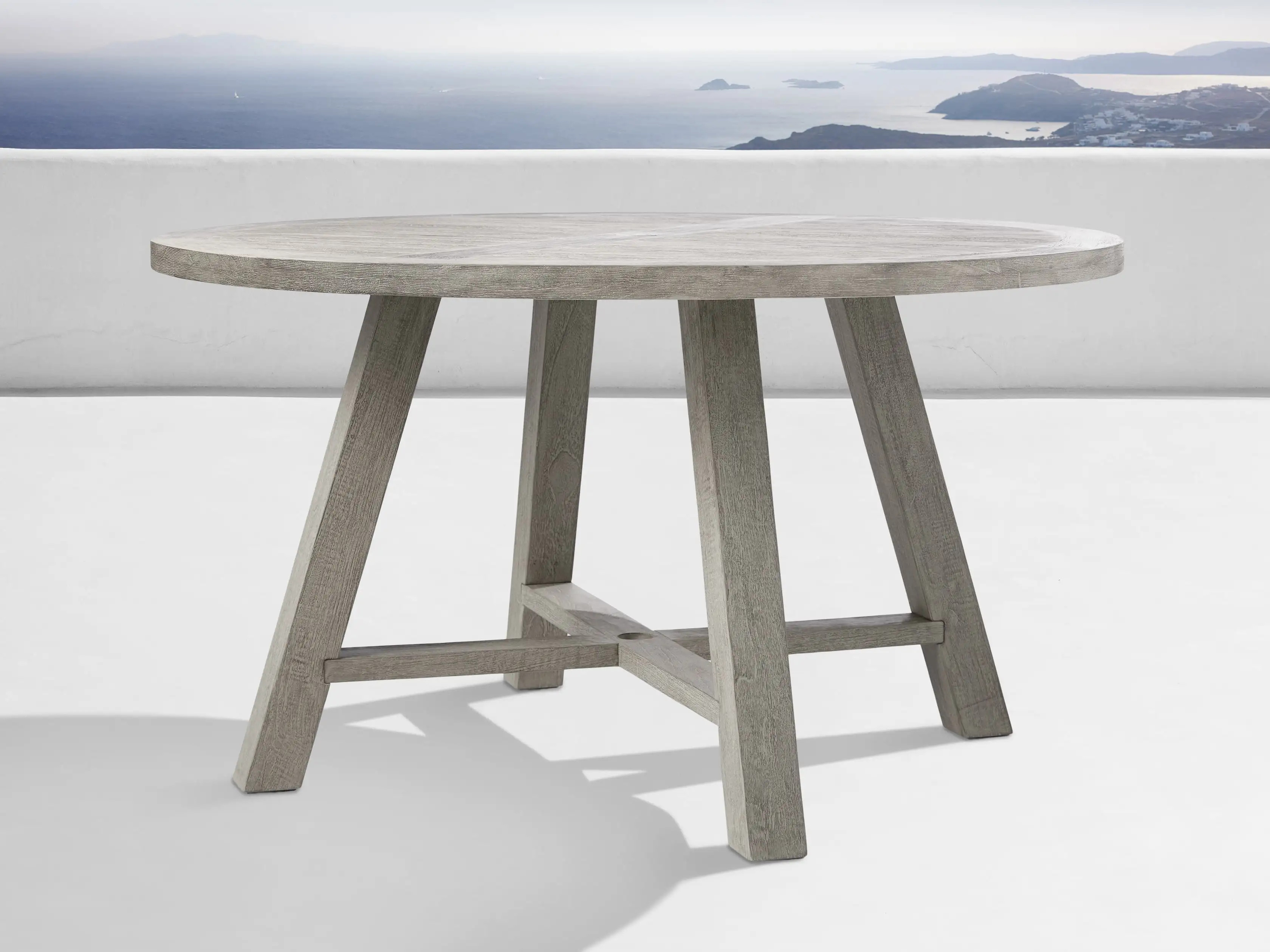 Adones Outdoor 72"" Round Dining Table in Driftwood Grey | Arhaus