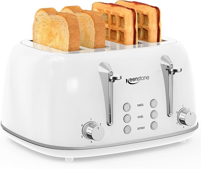 Keenstone Toaster 4 Slice, Retro Stainless Steel Wide Slot Toaster with Dual Independent Controls... | Amazon (US)