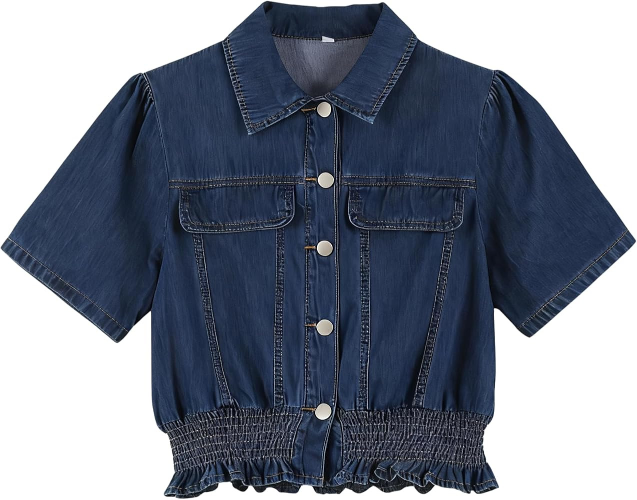 Omoone Women's Short Sleeve Denim Shirt Peplum Ruffle Hem Denim Crop Top Jackets Cowgirl Outfits | Amazon (US)