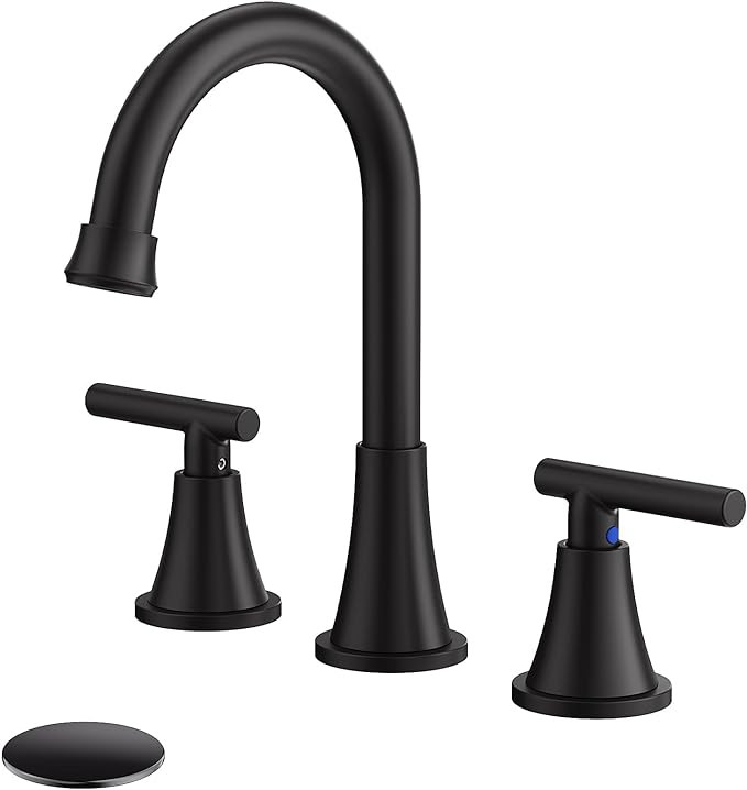 Bathroom Faucets for Sink 3 Hole, Hurran Matte Black Bathroom Sink Faucet with Pop-up Drain and S... | Amazon (US)