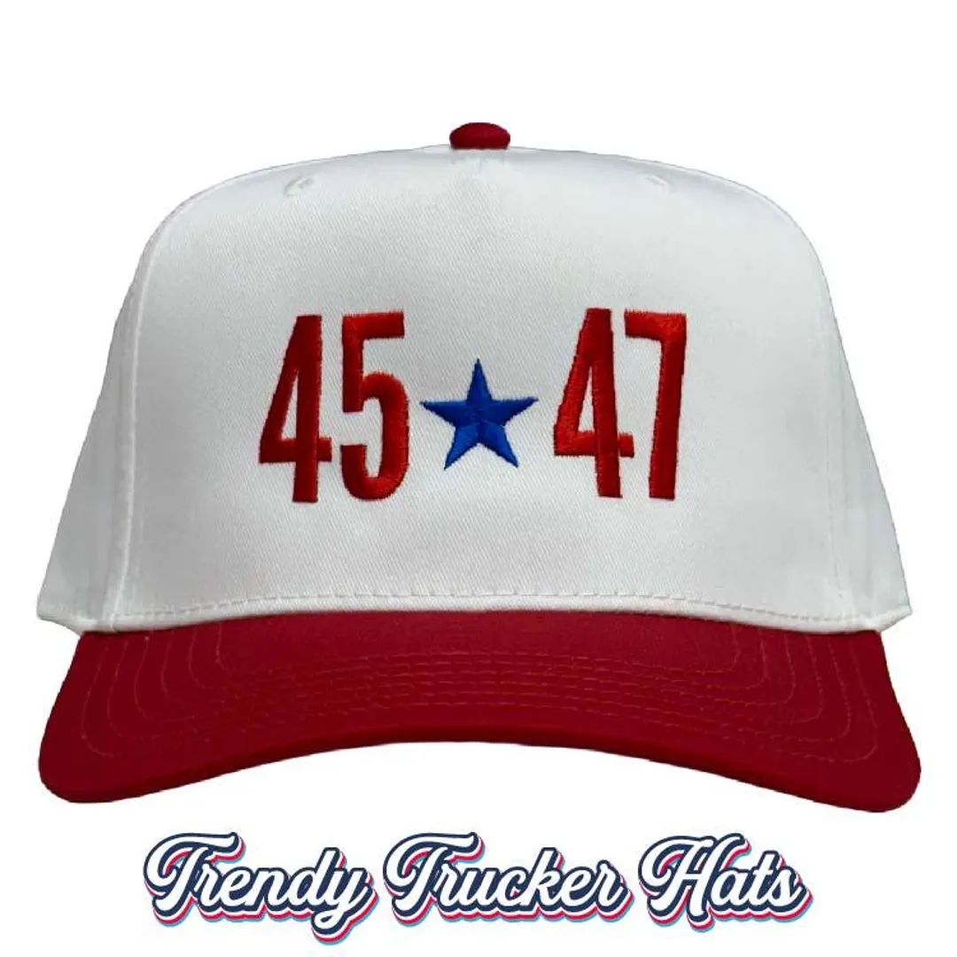 45 47 TRUMP, White/red Trucker Hat, Embroidered Hat, Trendy Trucker Hat, American Hat - Etsy | Etsy (US)