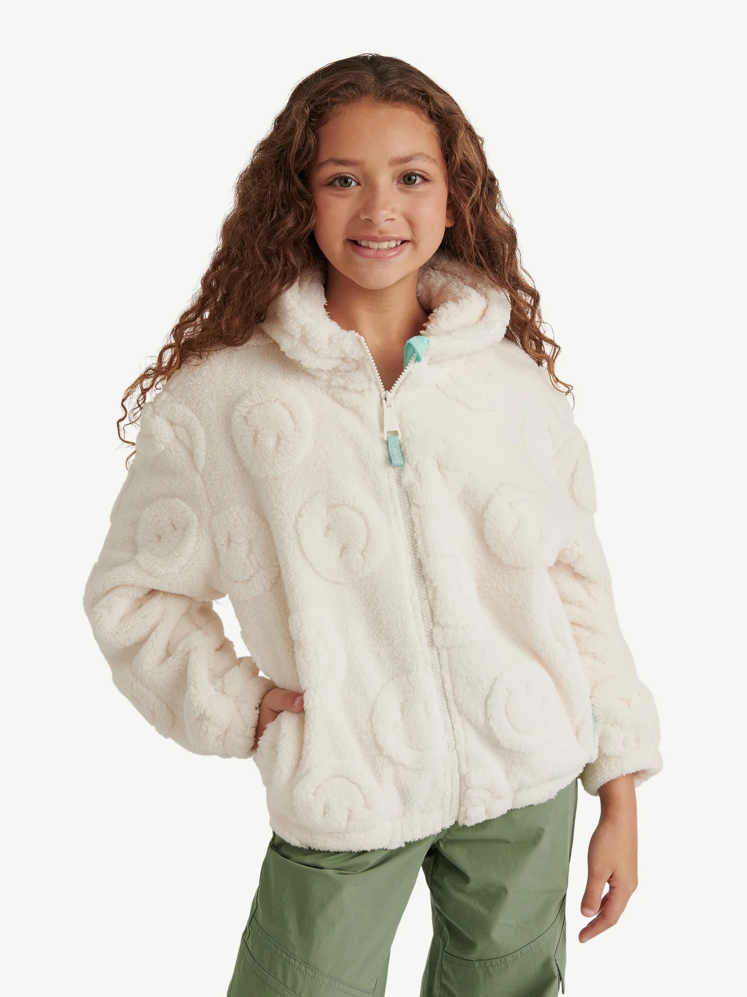 Justice Girl's Embossed Smiley Sherpa Jacket with Hood, Sizes XS - XL | Walmart (US)