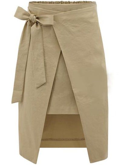 Bow Slim Split Khaki Skirt | Romwe