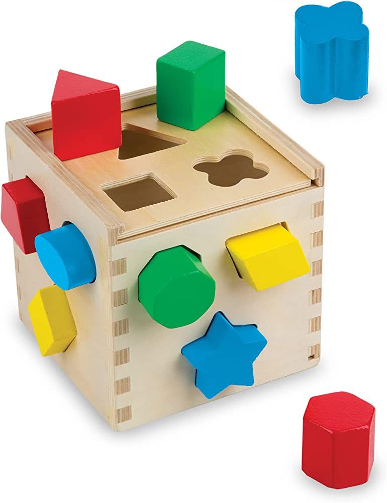 Melissa & Doug Shape Sorting Cube - Classic Wooden Toy With 12 Shapes - Kids Shape Sorter Toys Fo... | Amazon (US)