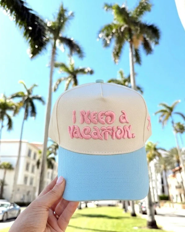 I Need a Vacation - Baby Blue Trucker Hat | KenzKustomz
