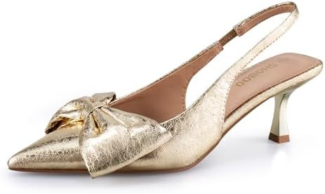 Women's Bow Slingback Heels Pointed Toe Kitten Pumps Dress Shoes with Elastic Strap - 2.4'' Inche... | Amazon (US)
