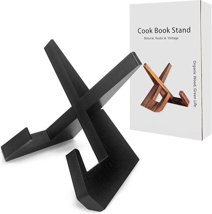 Rustic Black Cookbook Stand for Kitchen, Recipe Book Holder for Kitchen Counter, Wooden Cookbook ... | Amazon (US)