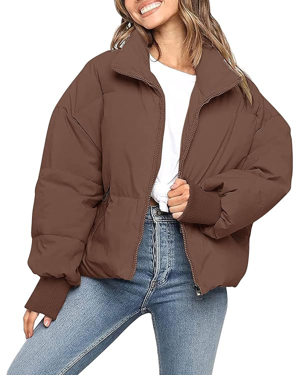 MEROKEETY Women's Winter Puffer Jacket Long Sleeve Short Warm Quilted Baggy Coats 2025 Outerwear | Amazon (US)