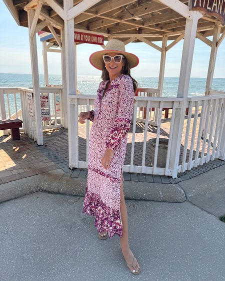 In a medium boho slit maxi, sandals, hat, sunglasses and accessories for spring beach outfit - all fits TTS.

#LTKSeasonal #LTKfindsunder50 #LTKstyletip