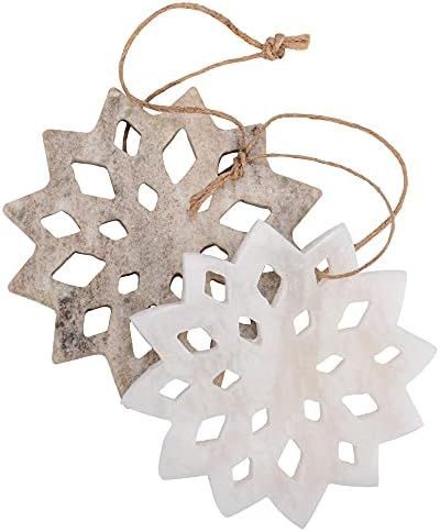 Creative Co-op Snowflake 3.75 Inch Marble and Alabaster Hanging Ornament Set of 2 | Amazon (US)