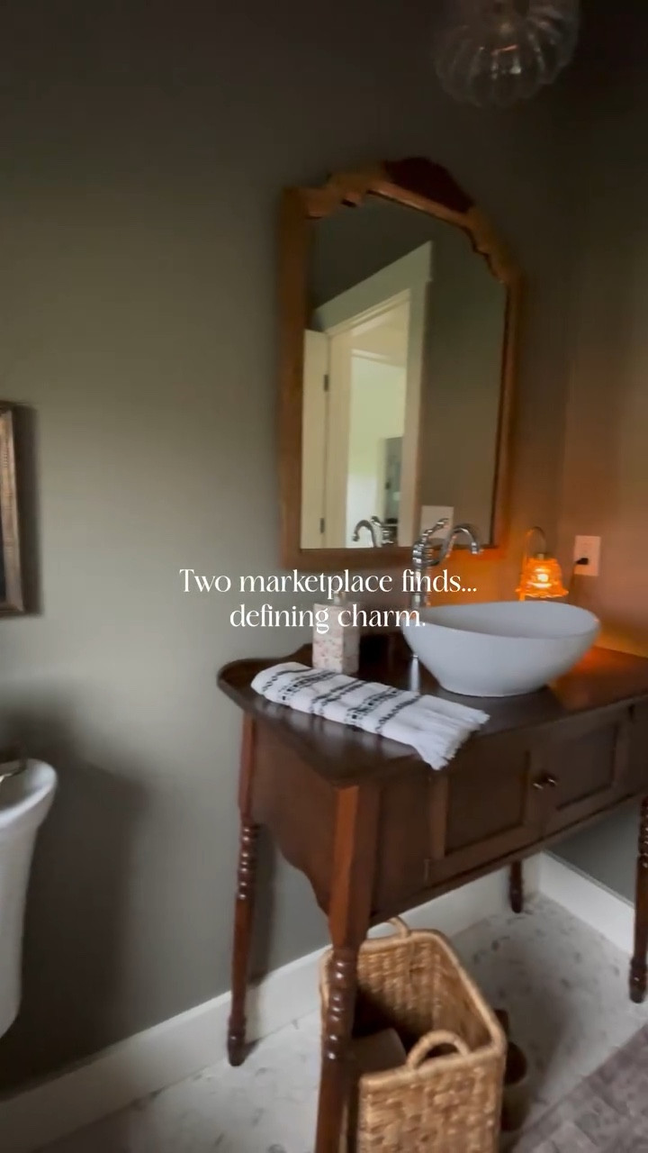 Sometimes it’s not about changing a space—it’s about thoughtfully adding pieces that give it character.

In our new build half bath, two Marketplace finds brought in the old-world charm I was hoping for.

A $60 antique sewing table was reimagined as a vanity base, paired with a vessel sink.
A $25 mirror, layered in paint and time, was stripped back to reveal its original character.

Together, they added warmth, history, and intentional charm to a very new yet simple space.

It’s proof that you don’t need a big budget to create a collected, timeless feel—just the right pieces.

Sometimes it takes a little time to find what you are looking for, but completely worth the wait✨


#englishcottagestyle #collectedhome #marketplacefinds #bathroominspo #homedecorideas

#LTKdayinmylife #LTKHome